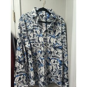 NWT Express Men's Extra Slim FIT IMX Blue Floral ButtonLong Sleeve Shirt Size XL